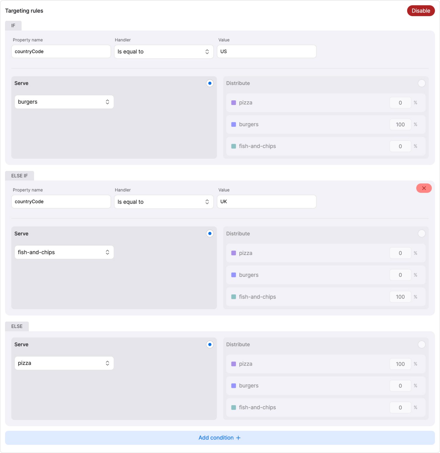 Target specific user segments by defining rules based on passed parameters